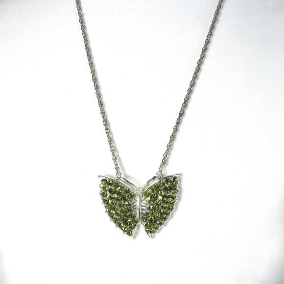 Rhinestone Butterfly Necklace, 24" Chain, 1970's - Picture 2 of 5